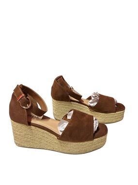 JustFab Weekend Days brown suede espadrille platform wedge sandals. Size 8